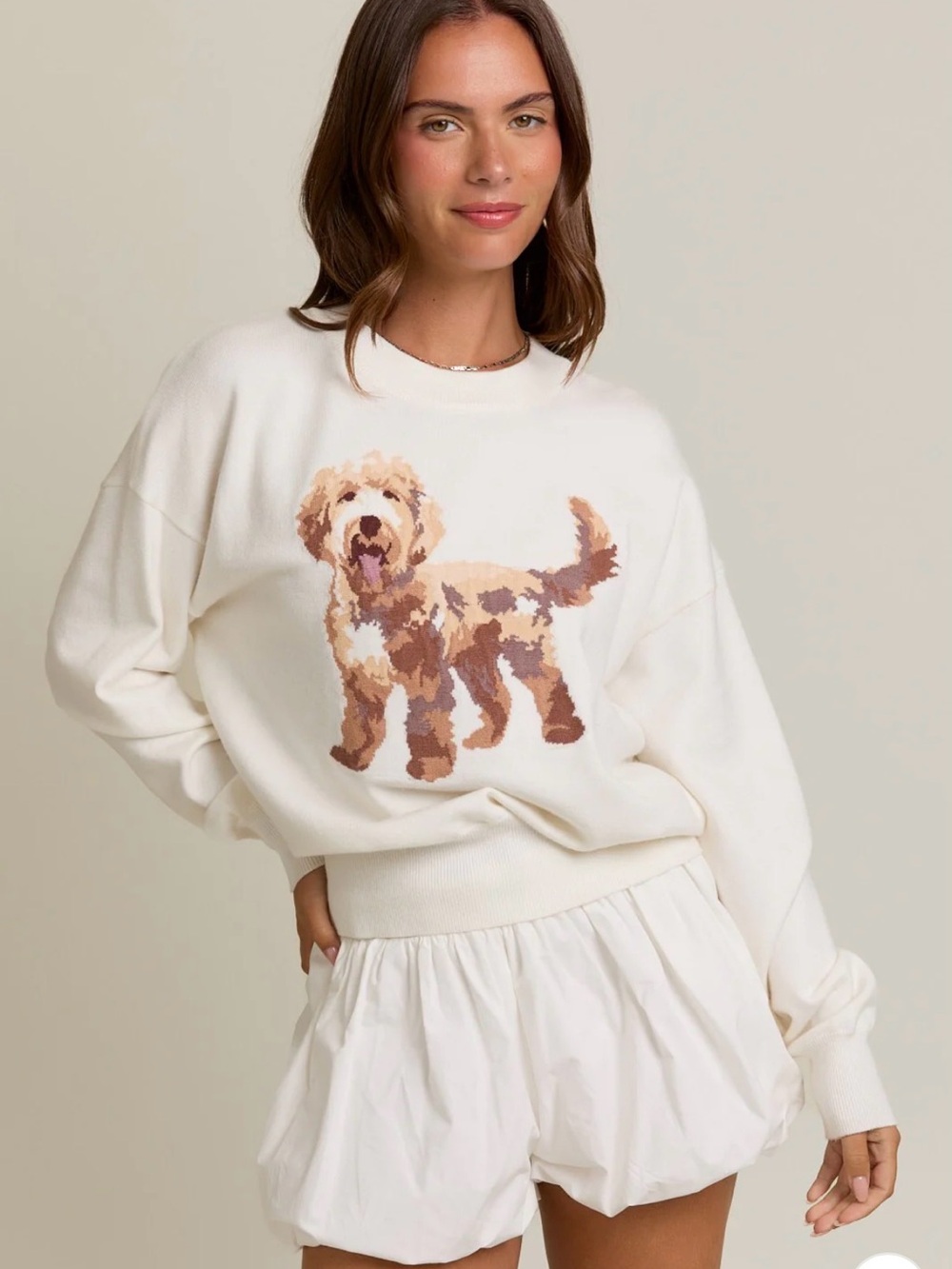 White Dog Print sweater